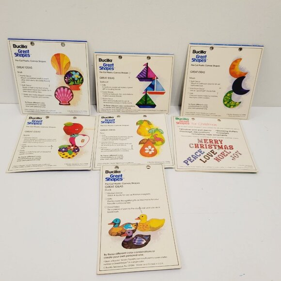 7 Mix Vtg Bucilla Great Shapes Pre Cut Plastic Canvas Shapes Duck Boat Moon - Picture 5 of 7